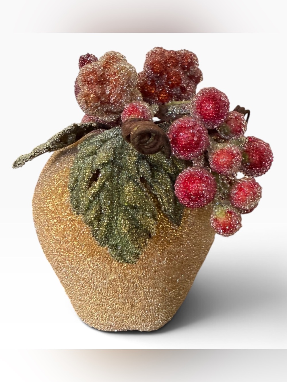 Beaded Christmas Apple Floral Berry Gold Tabletop Decor